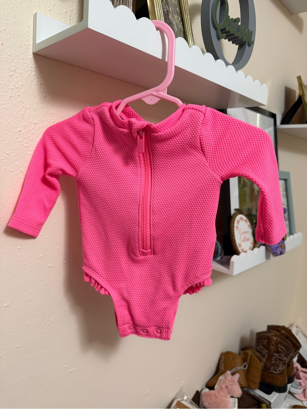 Old Navy Bright Pink Long Sleeve Baby One-Piece